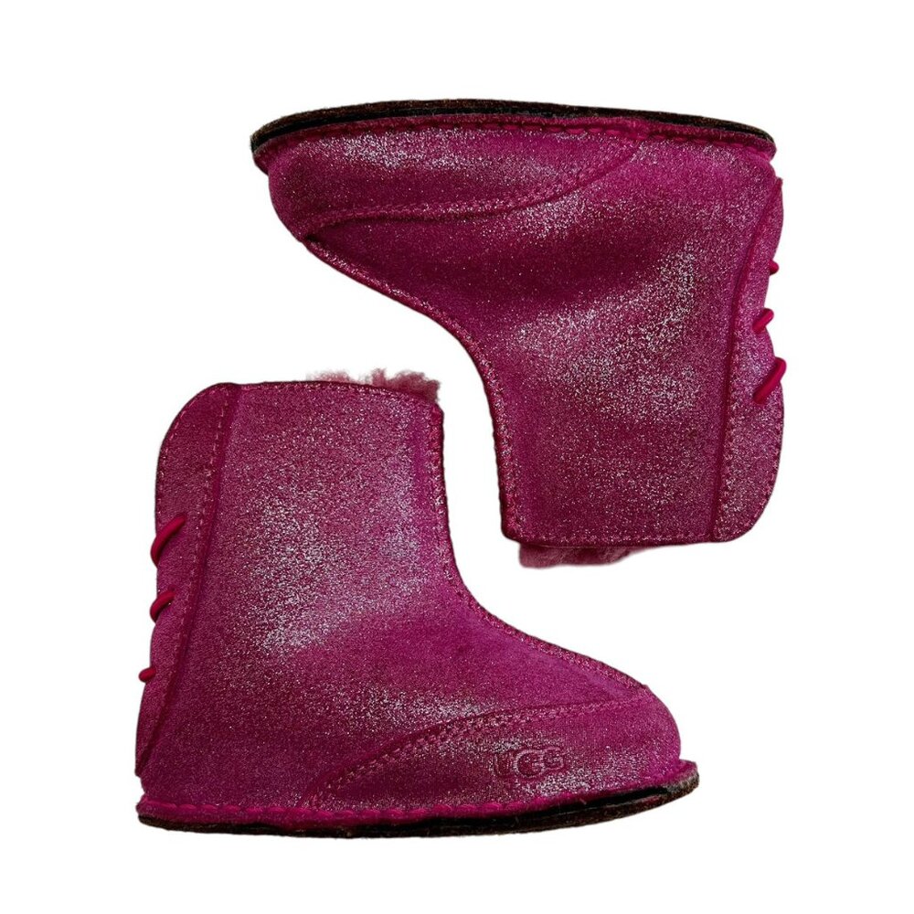 UGG Fuchsia Glitter Leather Baby Boots (M)